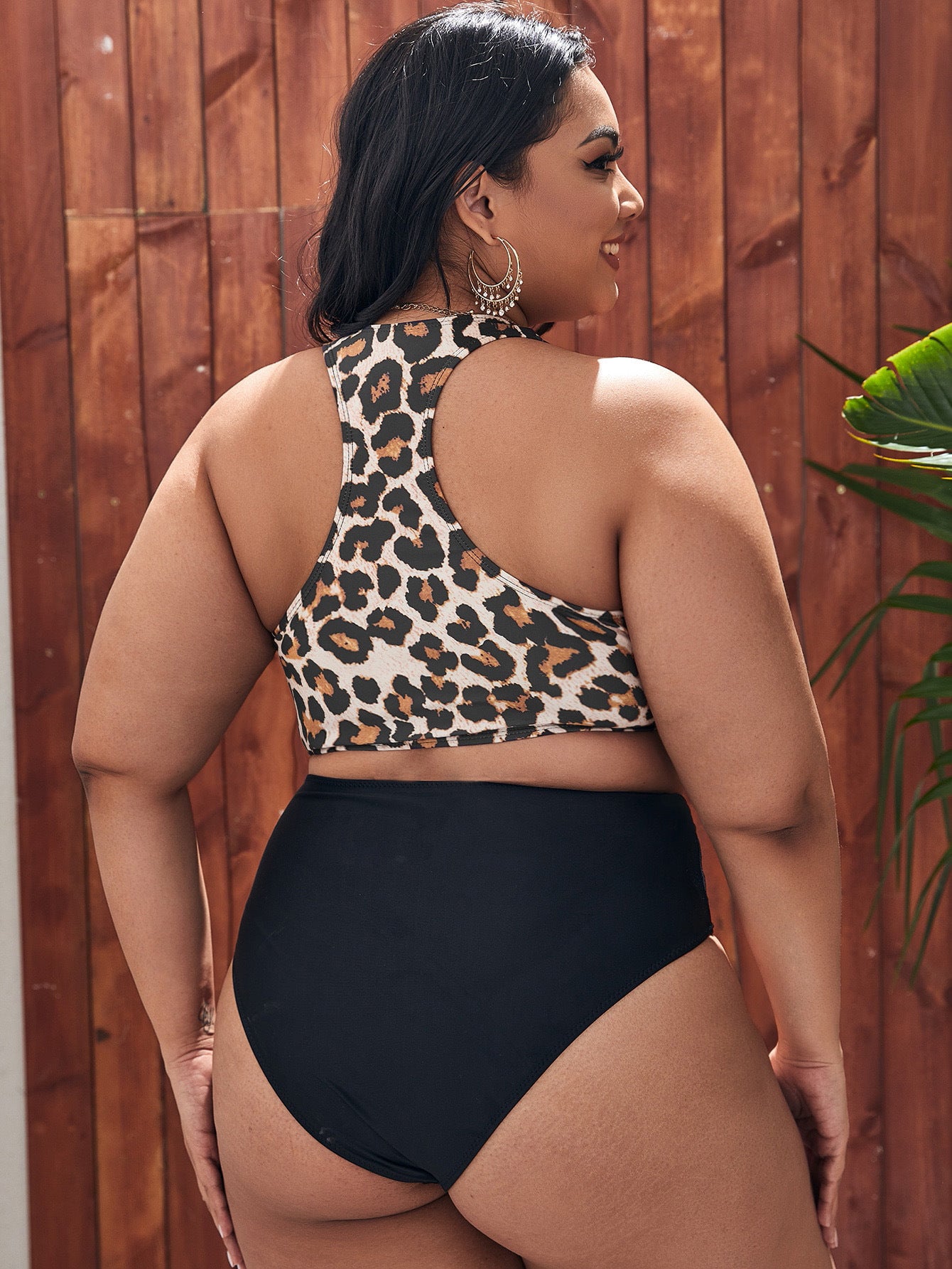 LF (L-4XL) leopard print multicolor zipper swimsuit women's top sexy plus size