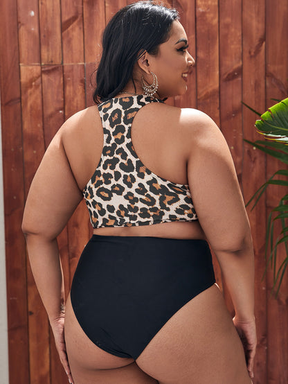 LF (L-4XL) leopard print multicolor zipper swimsuit women's top sexy plus size