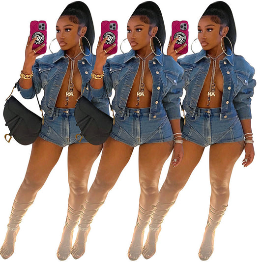 MZ (S-2XL) F88454 stretch shorts denim suit