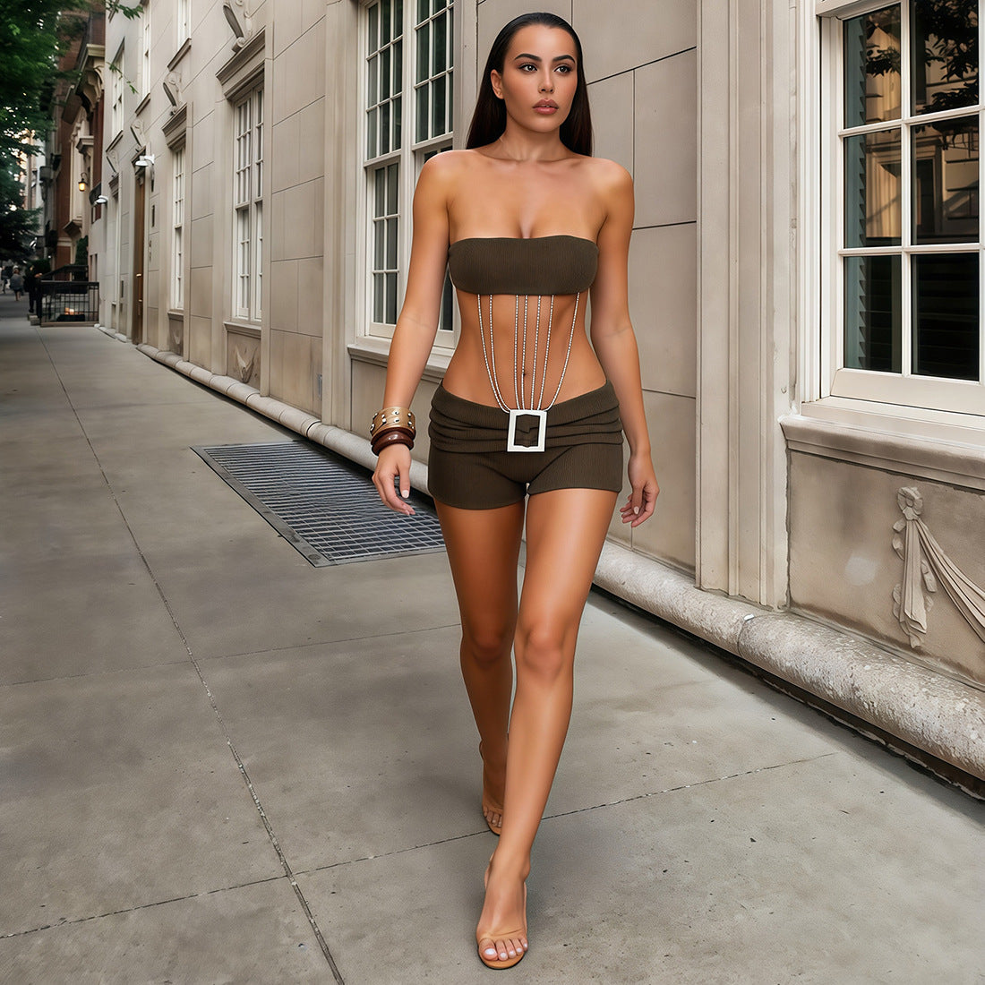 SXR K6S05634A summer navel tube top chain sheath skirt outfit