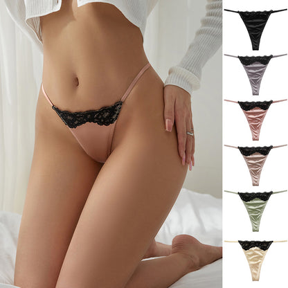 Lace plus size sexy T-back ice silk yoga exercise invisible low waist T-back