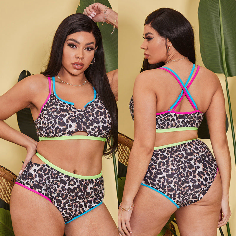 LF (L-4XL) swimsuit women's sexy split bikini leopard print plus size plus-sized
