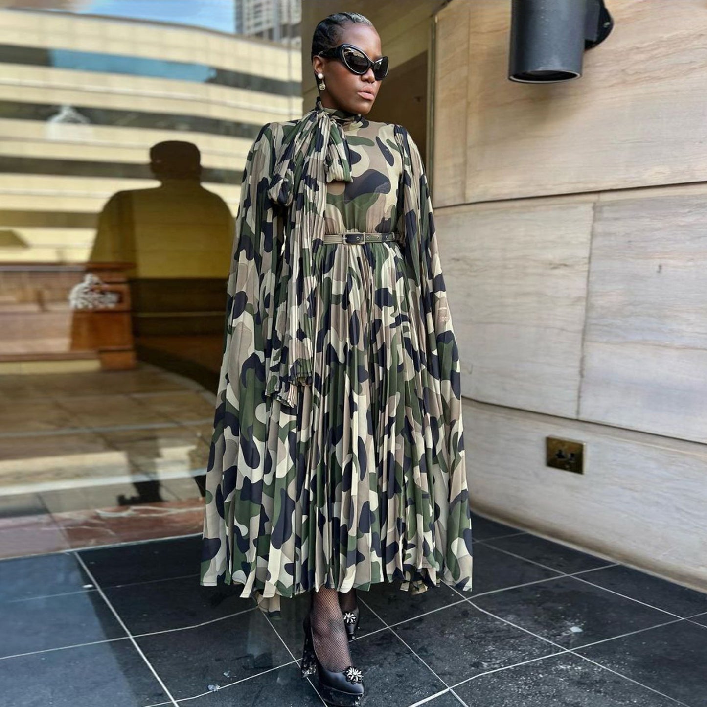 MYF (S-2XL) X20056 African camouflage loose pleated dress