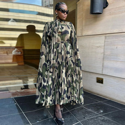 MYF (S-2XL) X20056 African camouflage loose pleated dress