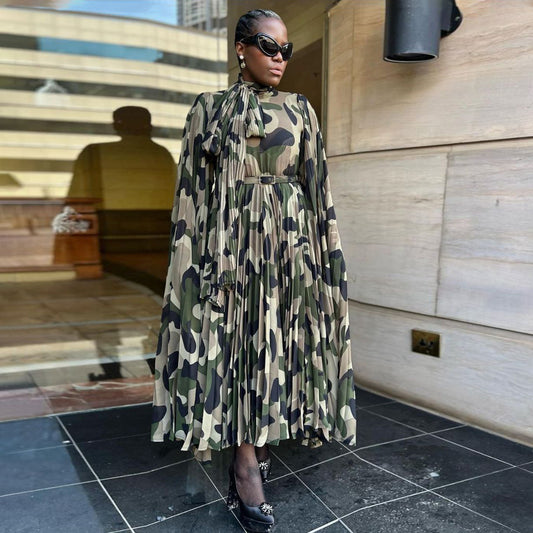MYF (S-2XL) X20056 African camouflage loose pleated dress