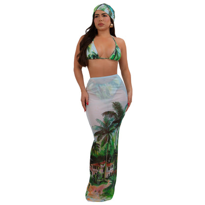 MYF (S-2XL) 20207 bikini swimsuit beach print skirt suit