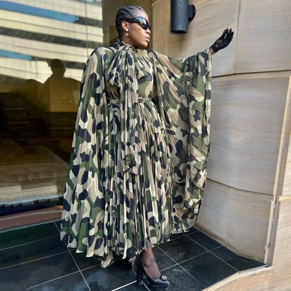 MYF (S-2XL) X20056 African camouflage loose pleated dress