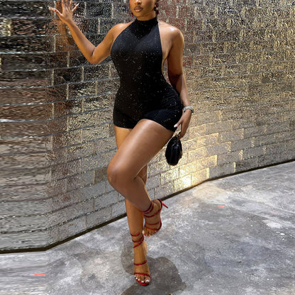 SXR 2026 spring sexy backless halter skinny sheath one-piece shorts