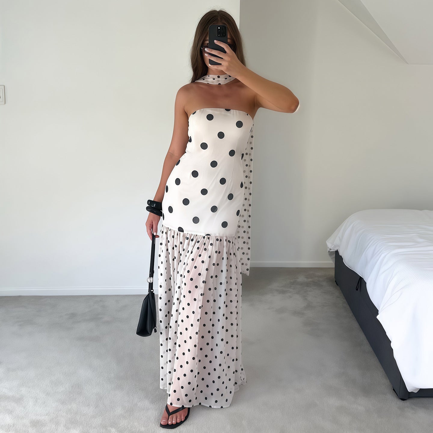 SXR K6D07455A scarf polka dot tube top dress