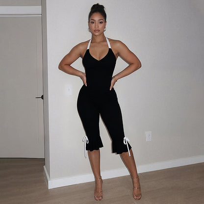 DZHT C26JP028 halter spaghetti straps fashion slim fit slimming one-piece trousers