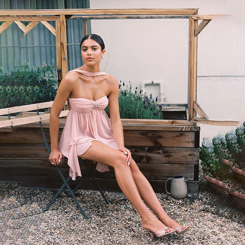 SXR summer halter backless irregular skirt short dress for women