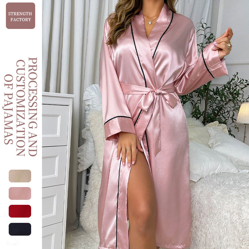 DNL long ice silk robe cardigan bathrobe