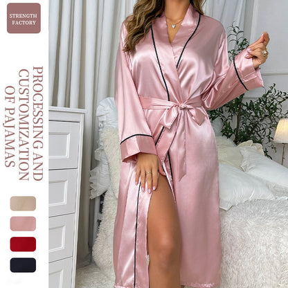 DNL long ice silk robe cardigan bathrobe