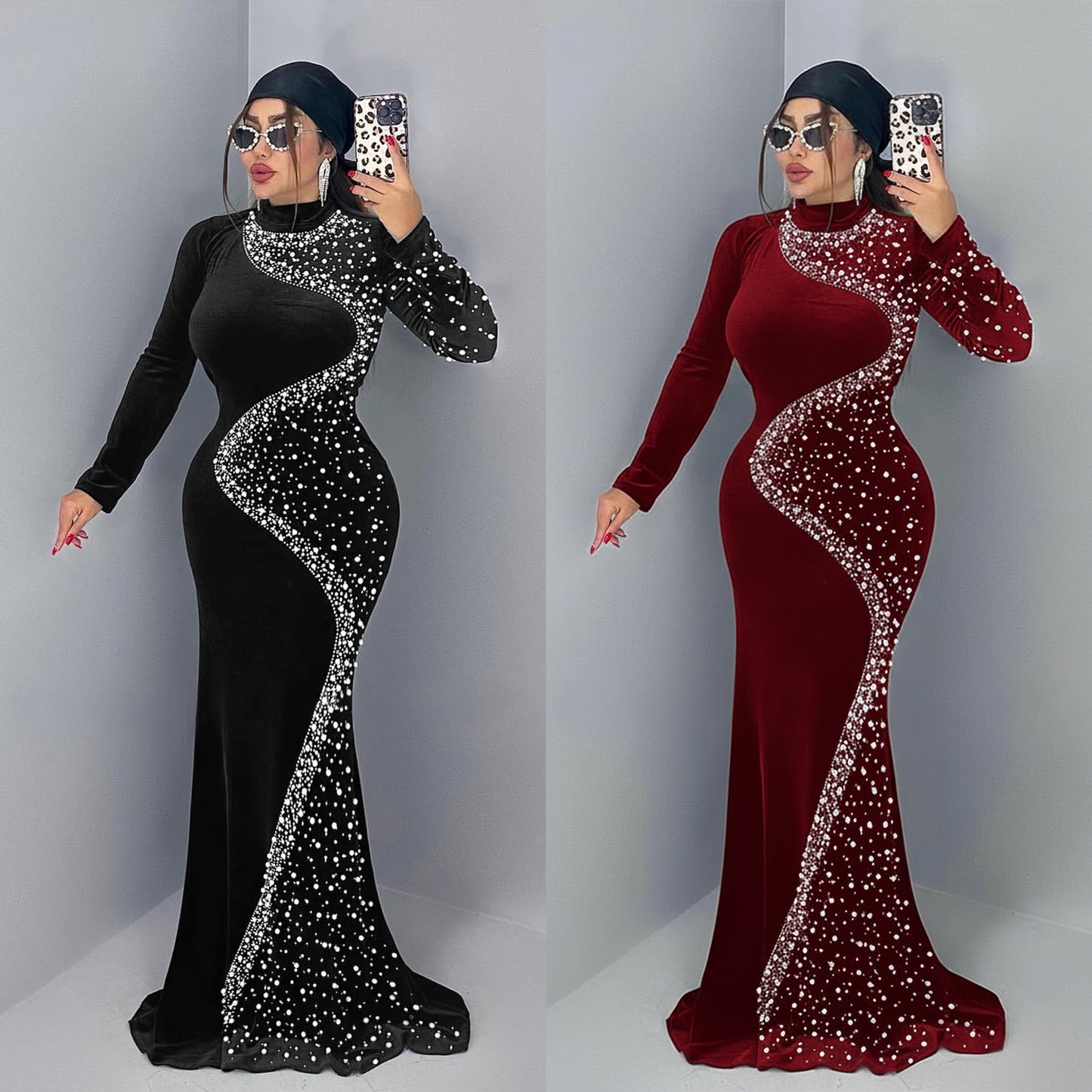 XYZ C7616 elegant velvet rhinestone dress