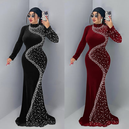 XYZ C7616 elegant velvet rhinestone dress