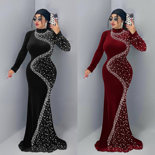 XYZ C7616 elegant velvet rhinestone dress