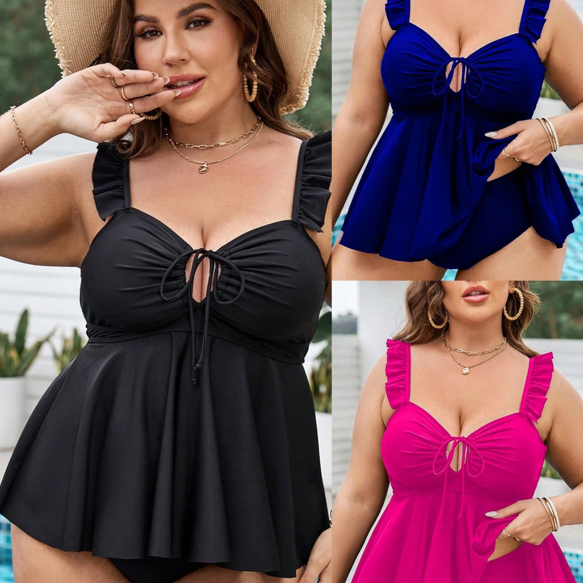 LF (L-4XL) bikini sexy suit split color printing plus size swimsuit