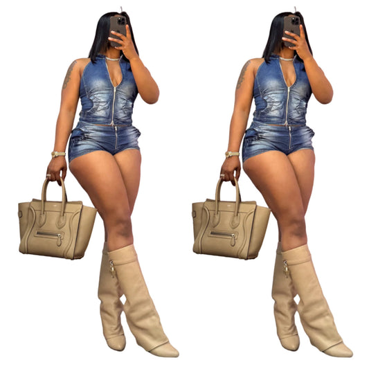 MZ (S-2XL) denim vest shorts set MZ88642 stretch shorts