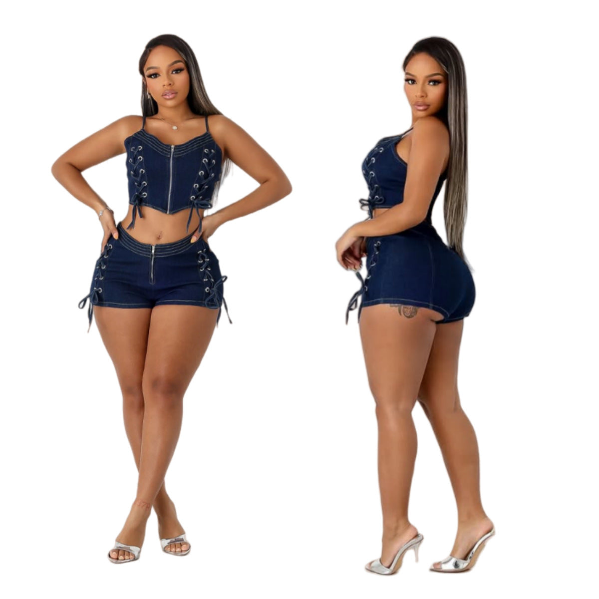 MZ (S-2XL) denim shorts MZ88653 lace-up vest stretch shorts suit