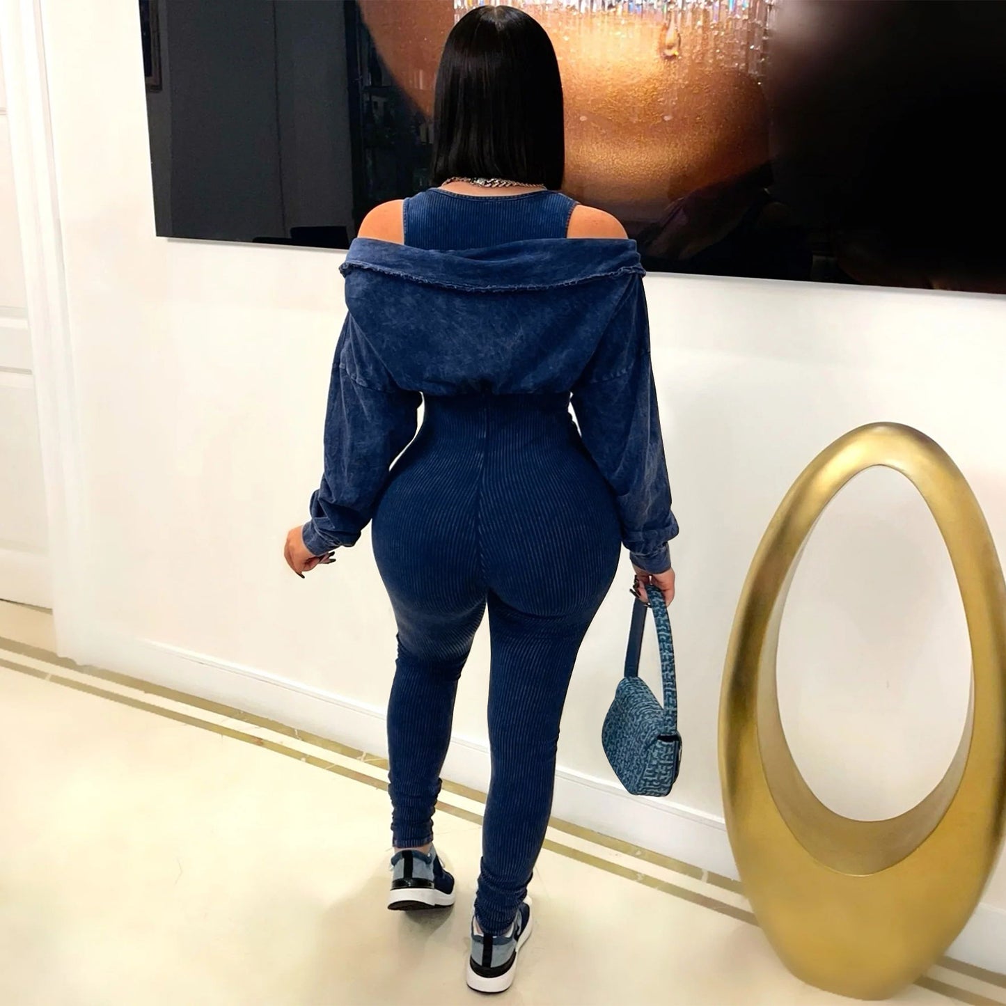 MYF (S-2XL) K10820 cold-shoulder bodycon jumpsuit