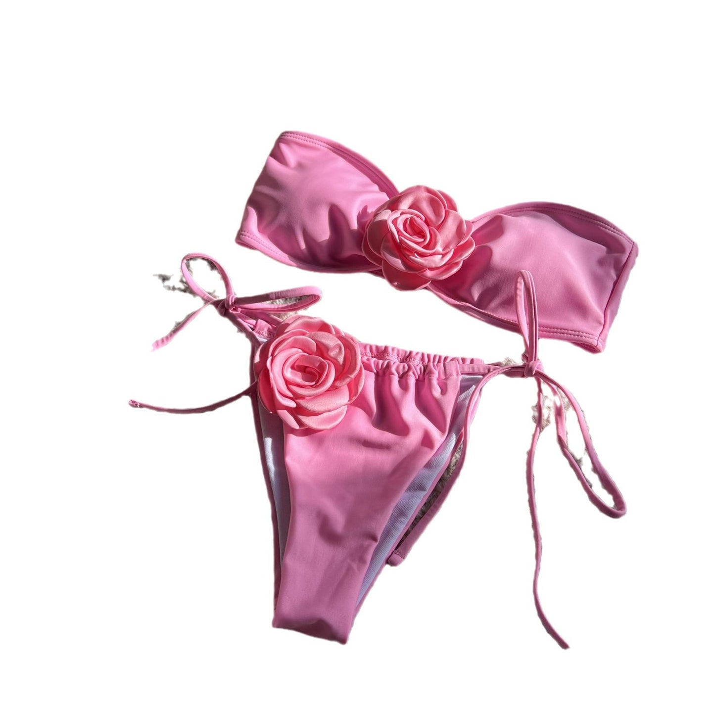 (4 days ready to ship) SY rose tube top drawstring strap split swimsuit bikini 9150