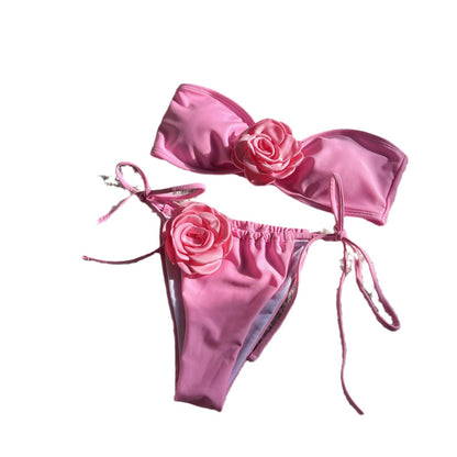 (4 days ready to ship) SY rose tube top drawstring strap split swimsuit bikini 9150