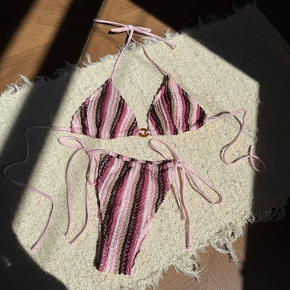 (4 days ready to ship) SY contrasting color jacquard drawstring bandage swimsuit bikini