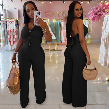 XYZ C7461 casual halter tied top trousers two-piece set