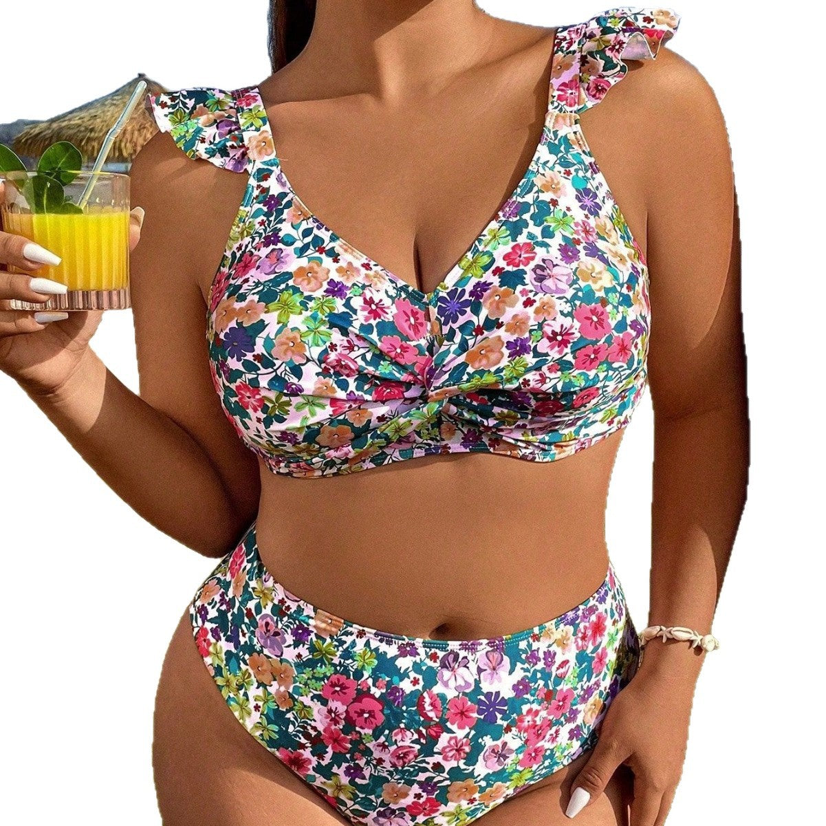 CL (L-4XL) 2026 floral Flappy push up sexy split bikini swimsuit