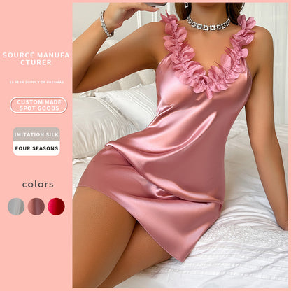 DNL pajamas underwear artificial silk camisole nightdress ice silk sling pajamas suspenders nightdress