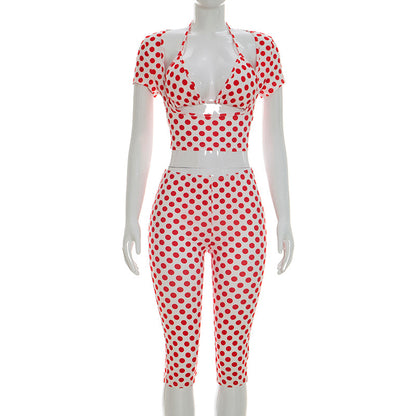 DZHT J26ST079 wave sleeveless dot printed three-piece set