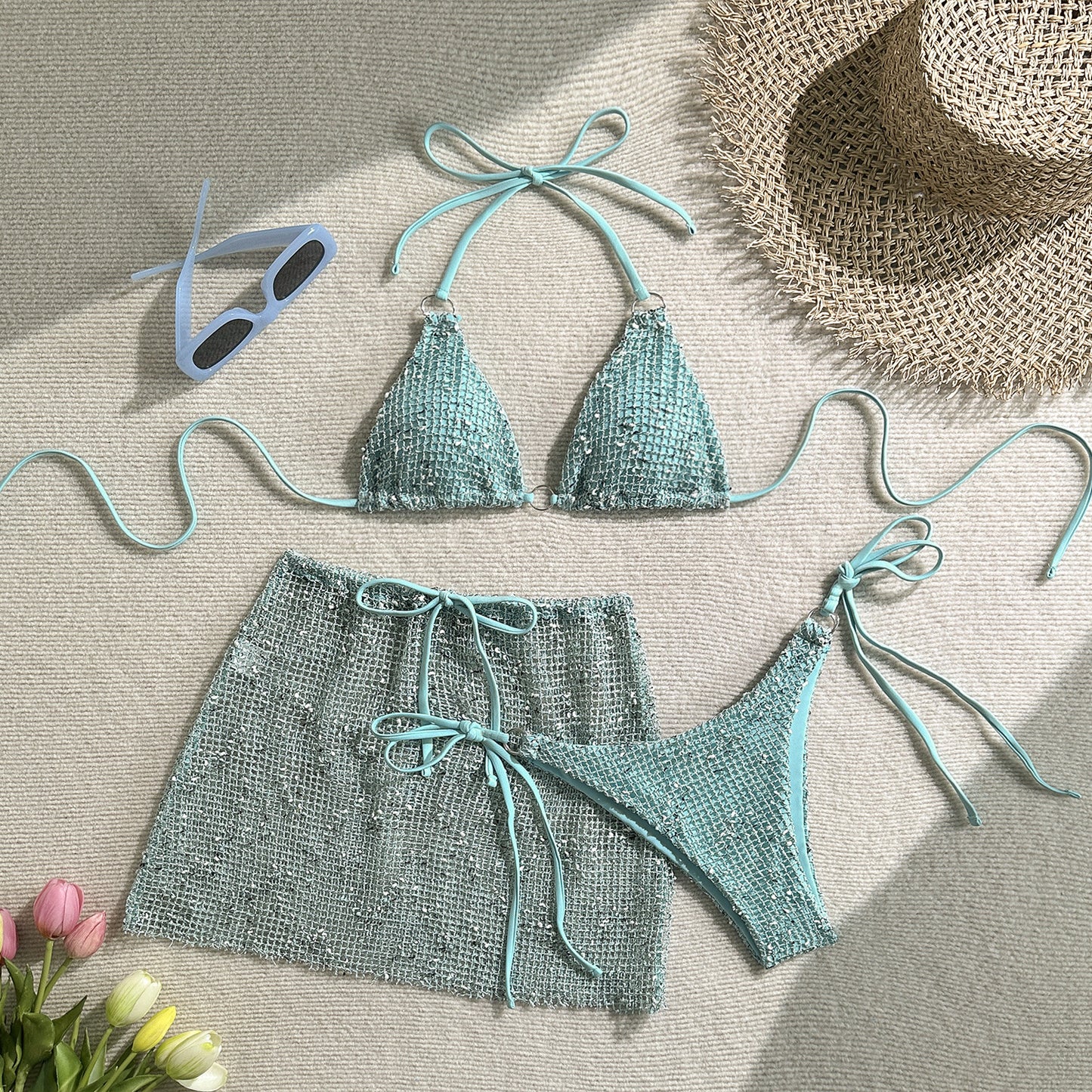 (4 days ready to ship) SY Special mesh three piece swimsuit banded bikini