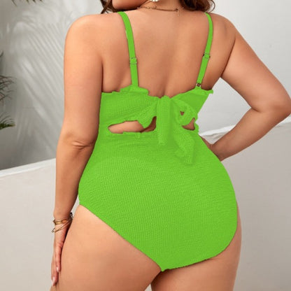 CL (L-4XL) plus size swimsuit solid color one-piece one-piece swimsuit back adjustable beach bikini