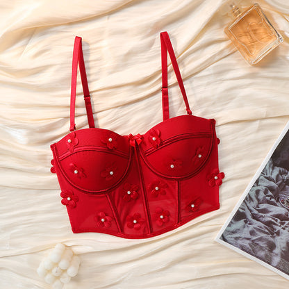 Hot selling sexy lingerie flower unlined top can be worn outside 1998