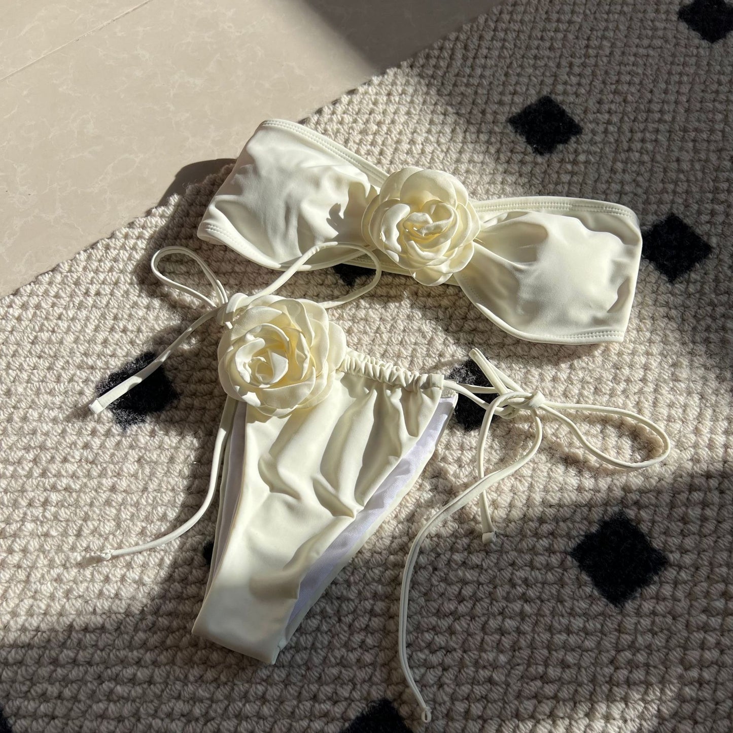(4 days ready to ship) SY rose tube top drawstring strap split swimsuit bikini 9150