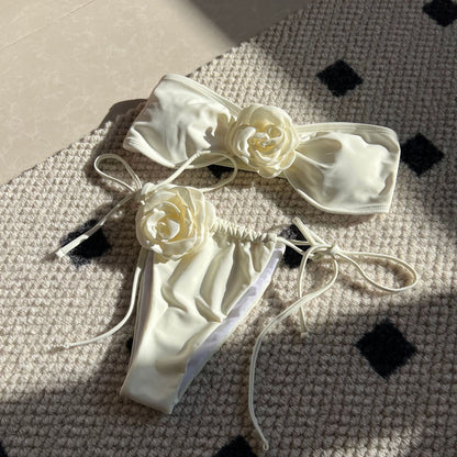 (4 days ready to ship) SY rose tube top drawstring strap split swimsuit bikini 9150