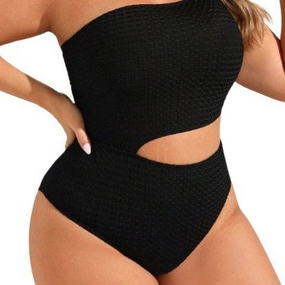 CL (L-4XL) 2026 bikini special fabric one shoulder waist hollow sexy Siamese plus size swimsuit bikin