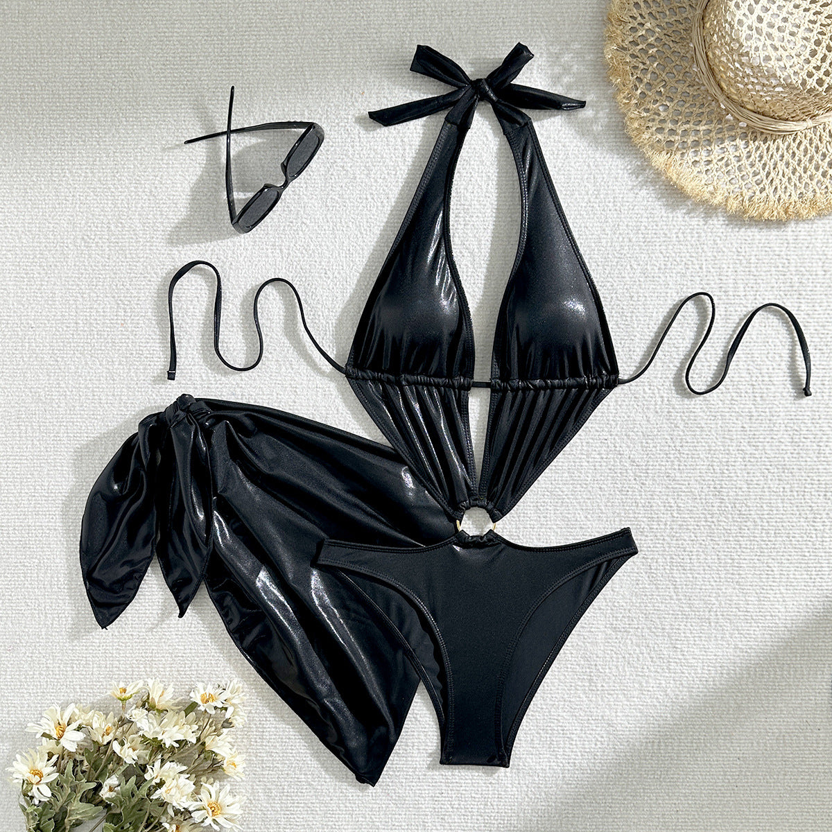 (4 days ready to ship) SY bright two-piece set hollow out one piece swimsuit bikini