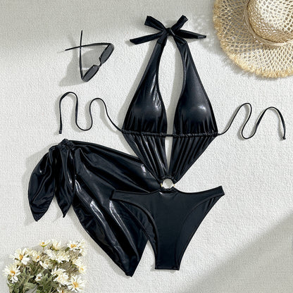 (4 days ready to ship) SY bright two-piece set hollow out one piece swimsuit bikini