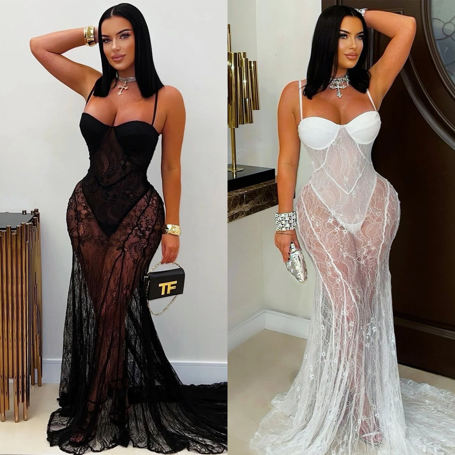 XYZ C7520 suspender lace see-through dress