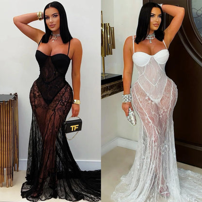 XYZ C7520 suspender lace see-through dress