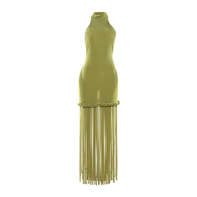 SXR 2026 spring tassel design halter sexy backless dress