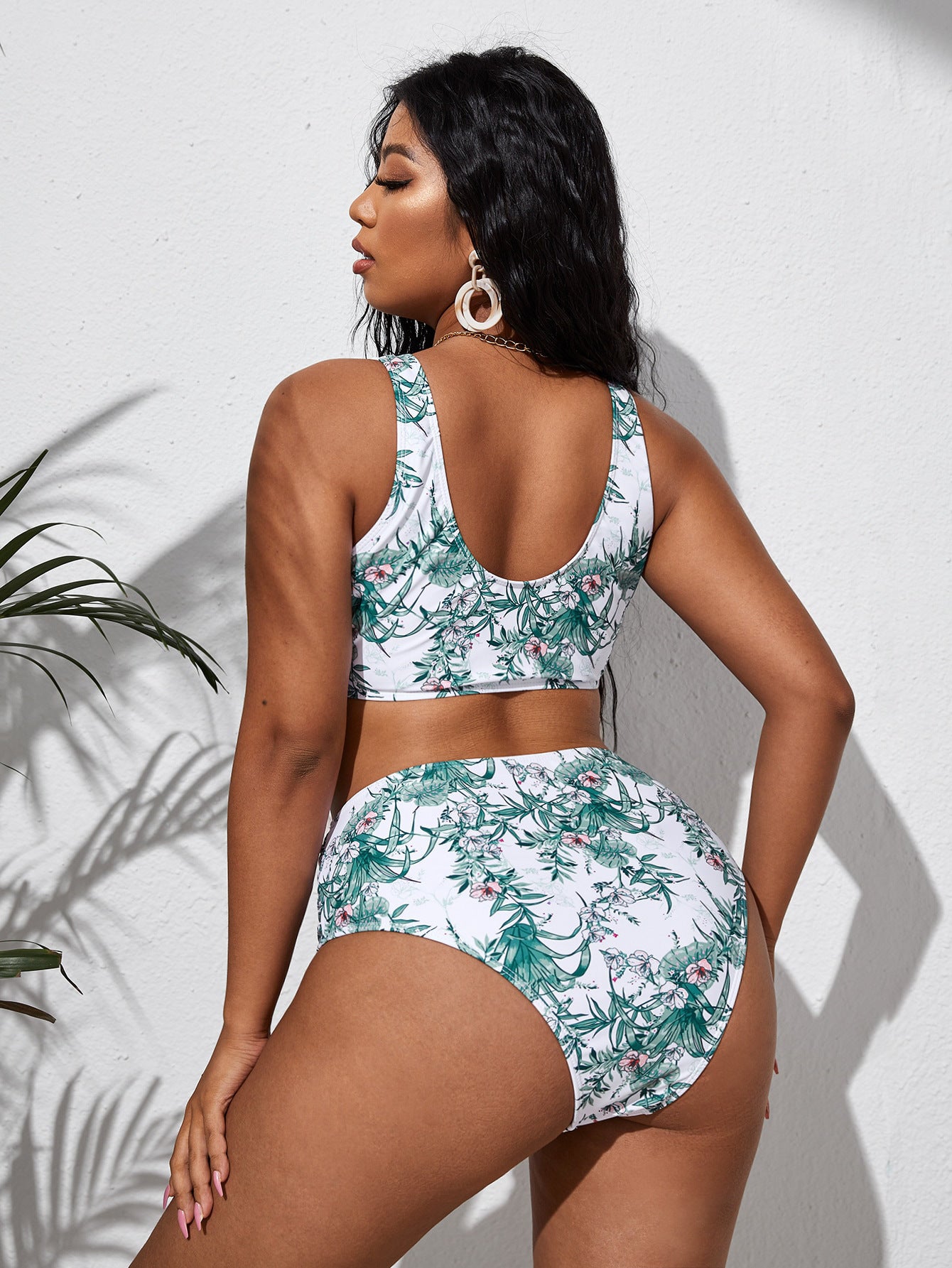 LF (L-4XL) women's split color printing swimsuit plus size