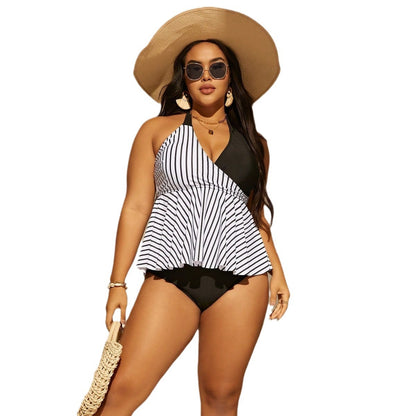 LF (L-4XL) bikini sexy suit split color printing plus size swimsuit