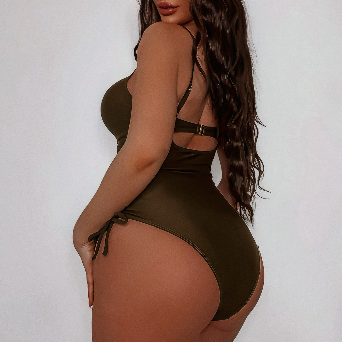 XM Brown cutout strap one-piece swimsuit TM16K