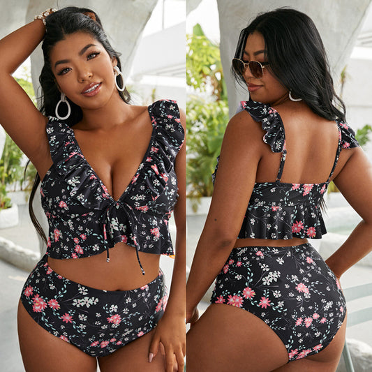 LF (L-4XL) 2026 swimsuit female split triangle ruffled large size for girl