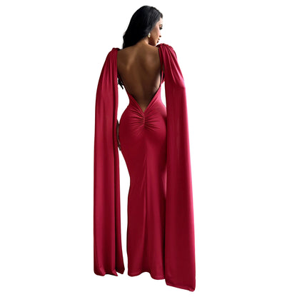 MYF (S-2XL) 944 backless evening gown pleated dress