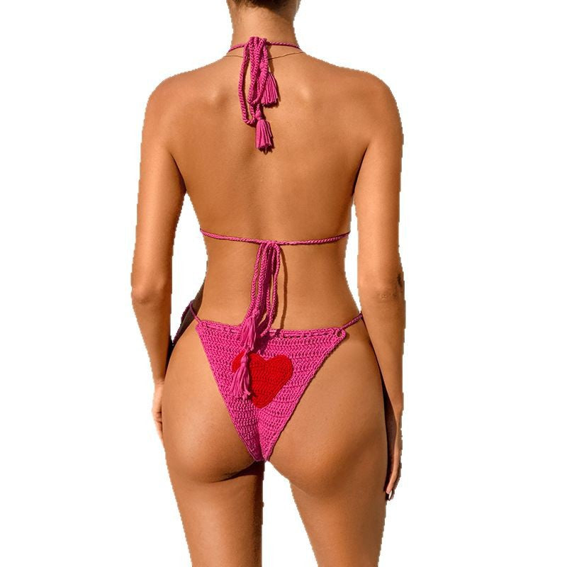 CYB Европ beach hand crocheting woven lace-up love bikini suit shirt