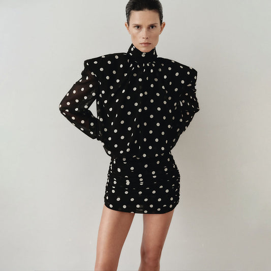 SXR winter fashion polka dot design turtleneck backless hip-wrapped short dress