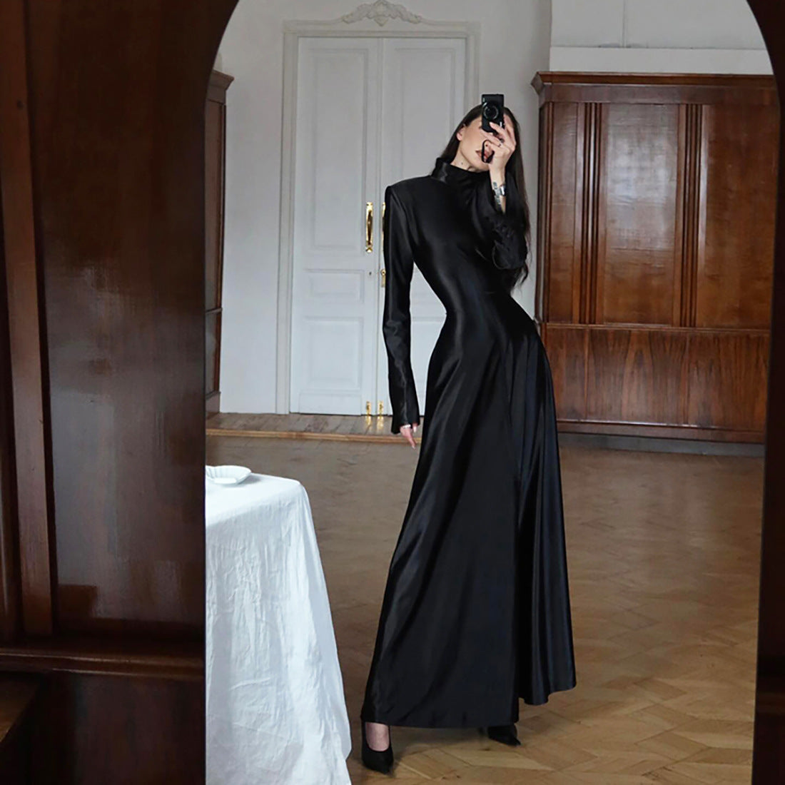 SXR winter formal dress turtleneck waist solid color dress